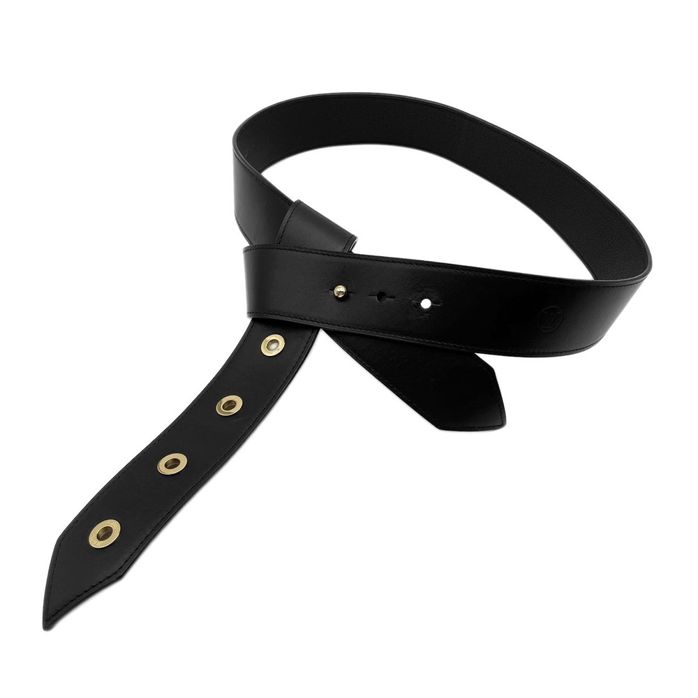 LOUIS VUITTON Tie the Knot Waist Belt MP146 Leather 80cm Black Men's and Women's